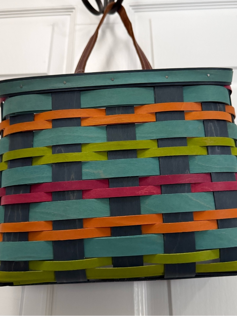 Longaberger Multicolor Woven Basket Tote - Teal, Orange, Lime & Magenta